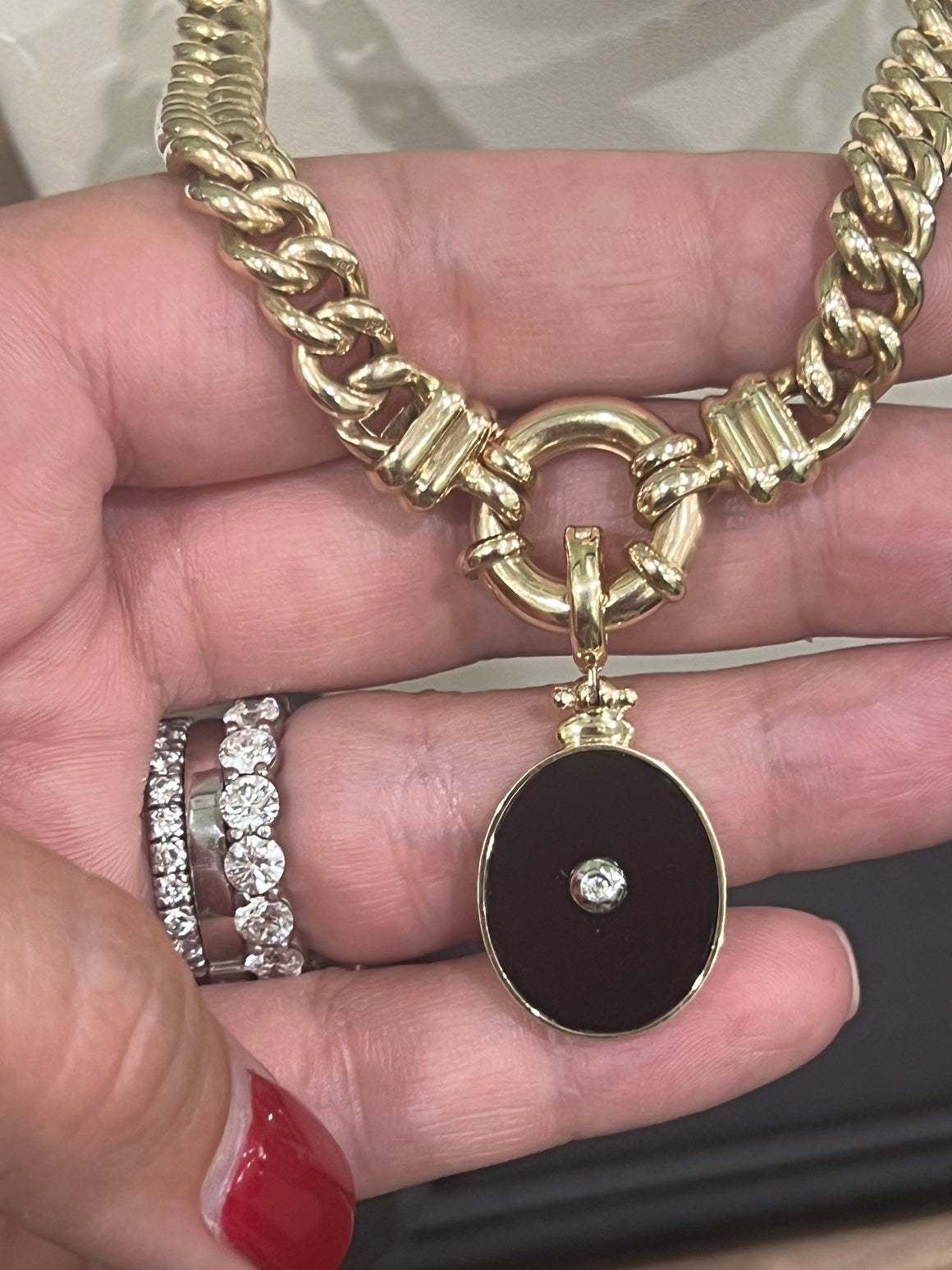 Onyx and Diamond Enhancer in 9ct Yellow Gold