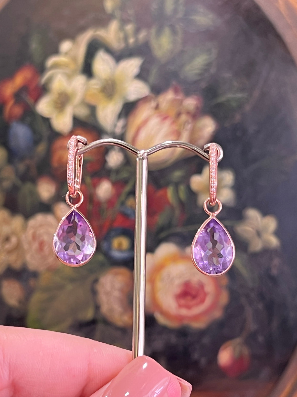 Amethyst and Diamond Earrings in 18ct Rose Gold