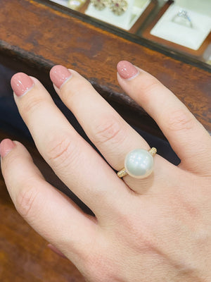 Australian South Sea Pearl and Diamond Ring in 18ct Yellow Gold