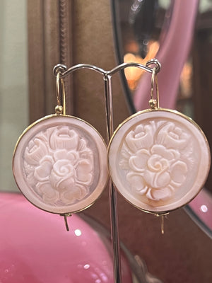 Large Floral Cameo Earrings in Yellow