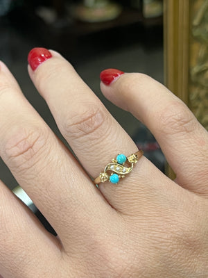 Turquoise and Pearl Ring in 9ct Yellow Gold